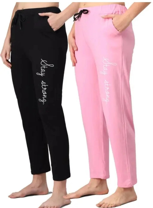 Cotton Blend Straight Fit Trousers for Women - Black & Pink Pack of 2 (Size M)